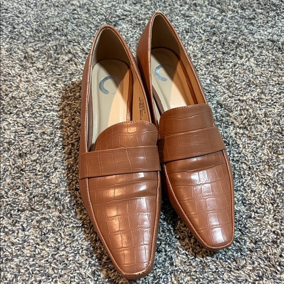 Brown Croc-Embossed Loafers - Picture 1 of 3